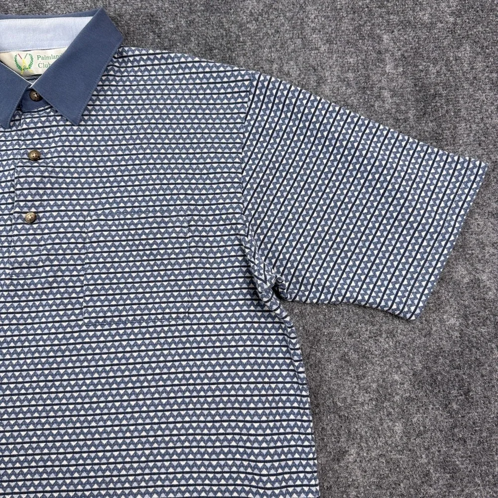 Vintage Palmland Club Polo Shirt Mens Large Blue Geometric Pattern‎ Golf